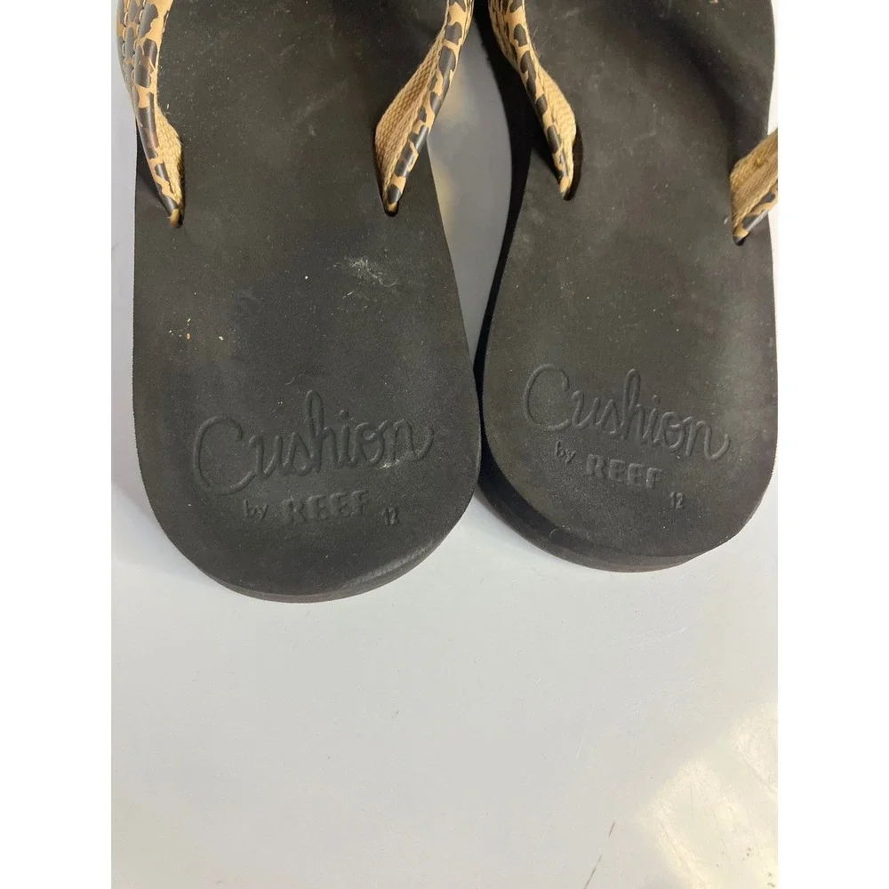 Reef Cushion Breeze Flip Flops Womens 12 Black Leopard Good Animal Print Sandals